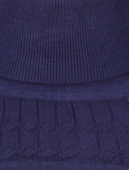 Pull col montant et decolleté ajouré - Marine - 3