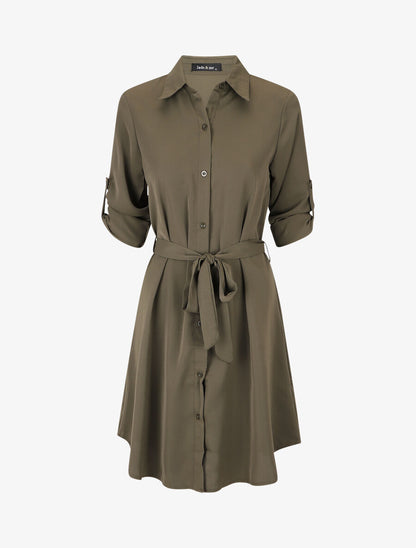 Robe chemise unie coupe droite - Kaki - 5