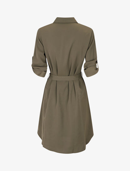 Robe chemise unie coupe droite - Kaki - 2