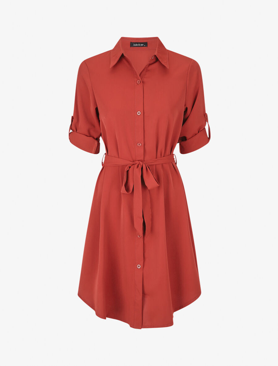 Robe chemise unie coupe droite - Brique - 1