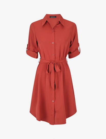 Robe chemise unie coupe droite - Brique - 1