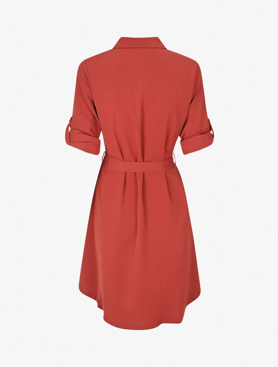 Robe chemise unie coupe droite - Brique - 2
