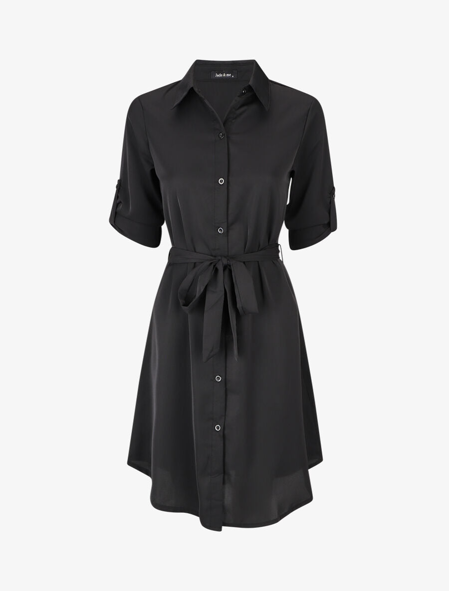 Robe chemise unie coupe droite - Noir - 4