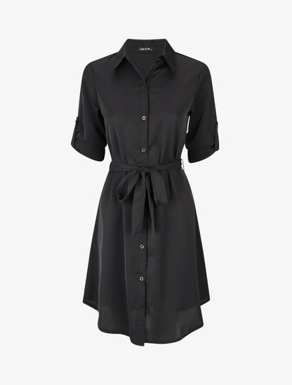 Robe chemise unie coupe droite - Noir - 4