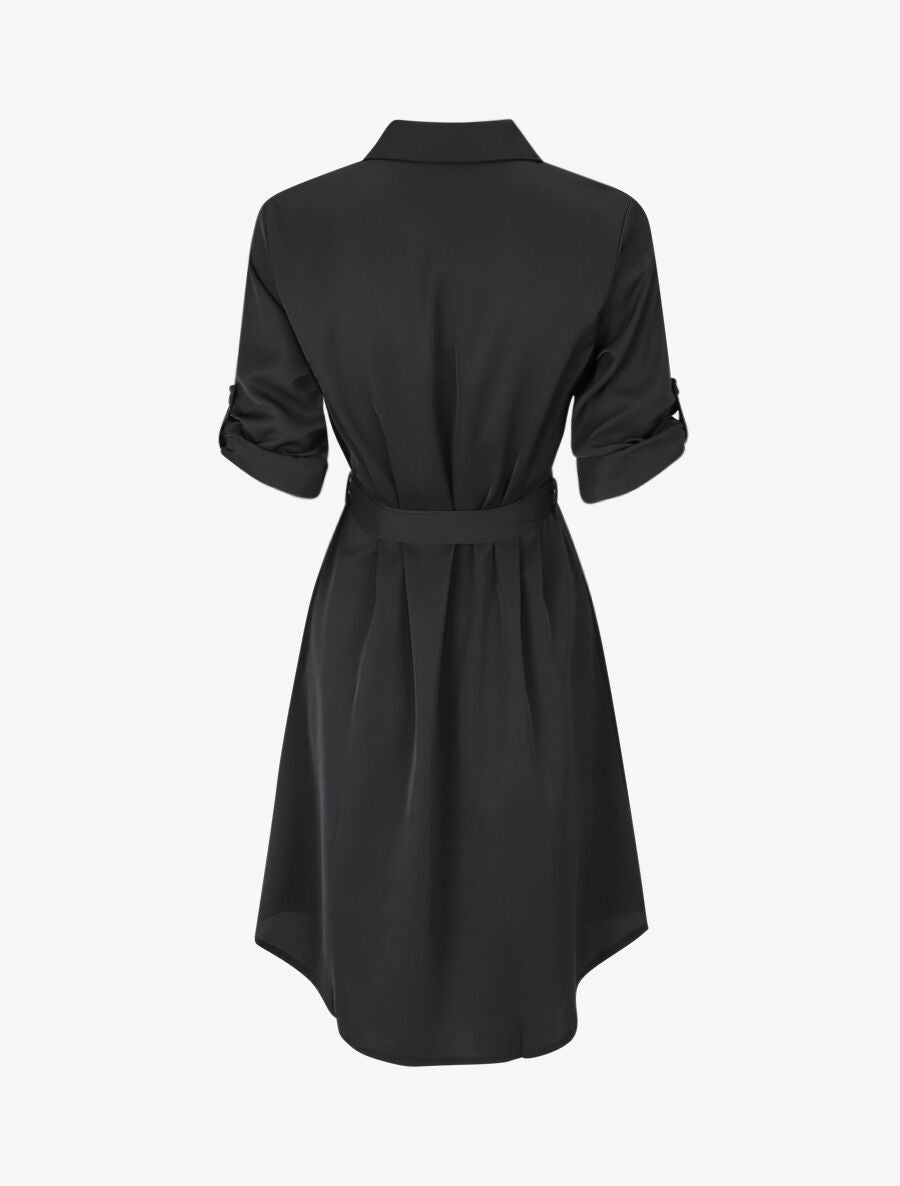 Robe chemise unie coupe droite - Noir - 2