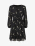 Robe mi-longue à imprimé plumes dorées - Noir - 5