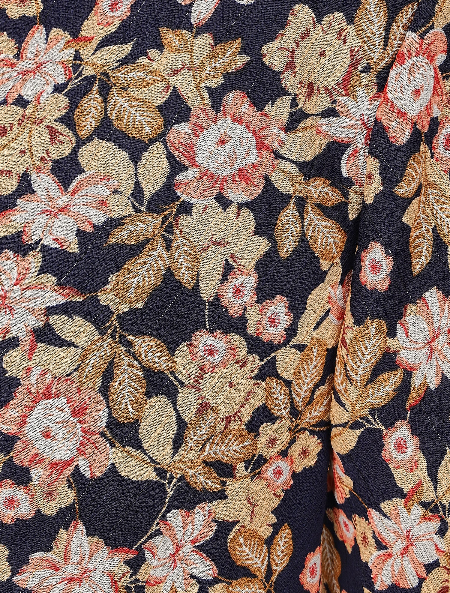 Robe mi-longue à imprimé fleuri et détail irisée - Marine - 3