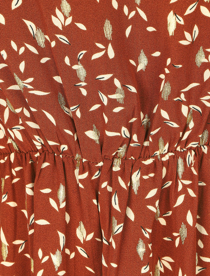 Robe évasée imprimé feuilles irisées - Marron - 3