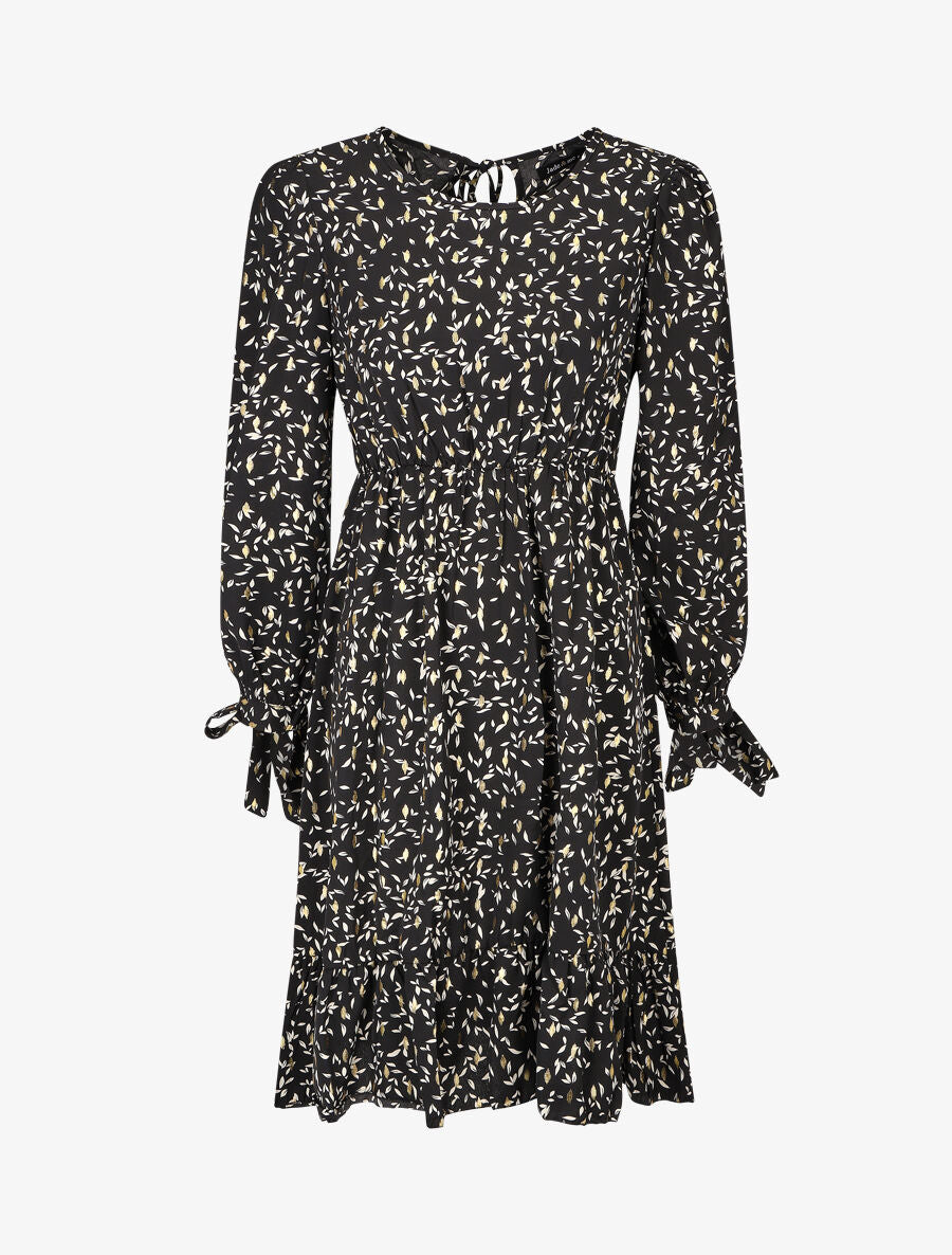 Robe évasée imprimé feuilles irisées - Noir - 5