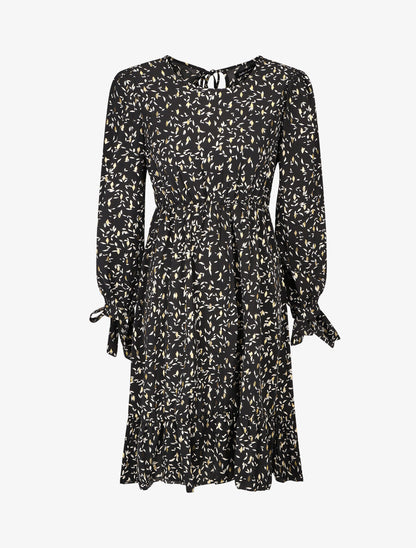 Robe évasée imprimé feuilles irisées - Noir - 5