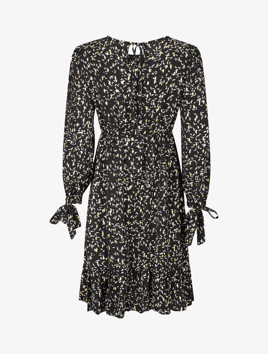 Robe évasée imprimé feuilles irisées - Noir - 2