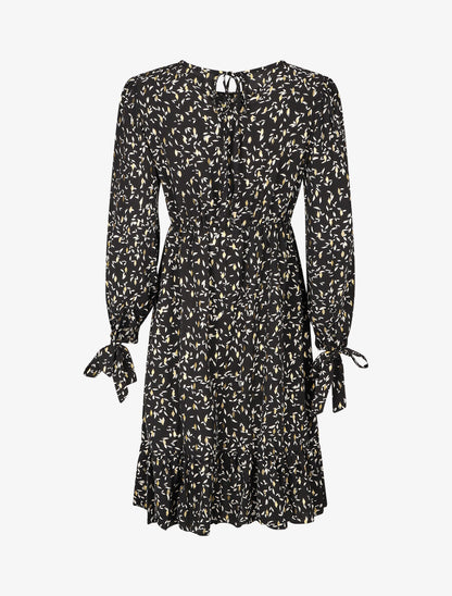 Robe évasée imprimé feuilles irisées - Noir - 2