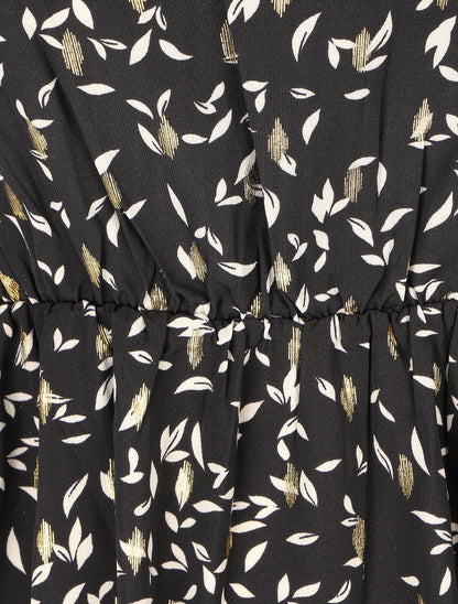 Robe évasée imprimé feuilles irisées - Noir - 3