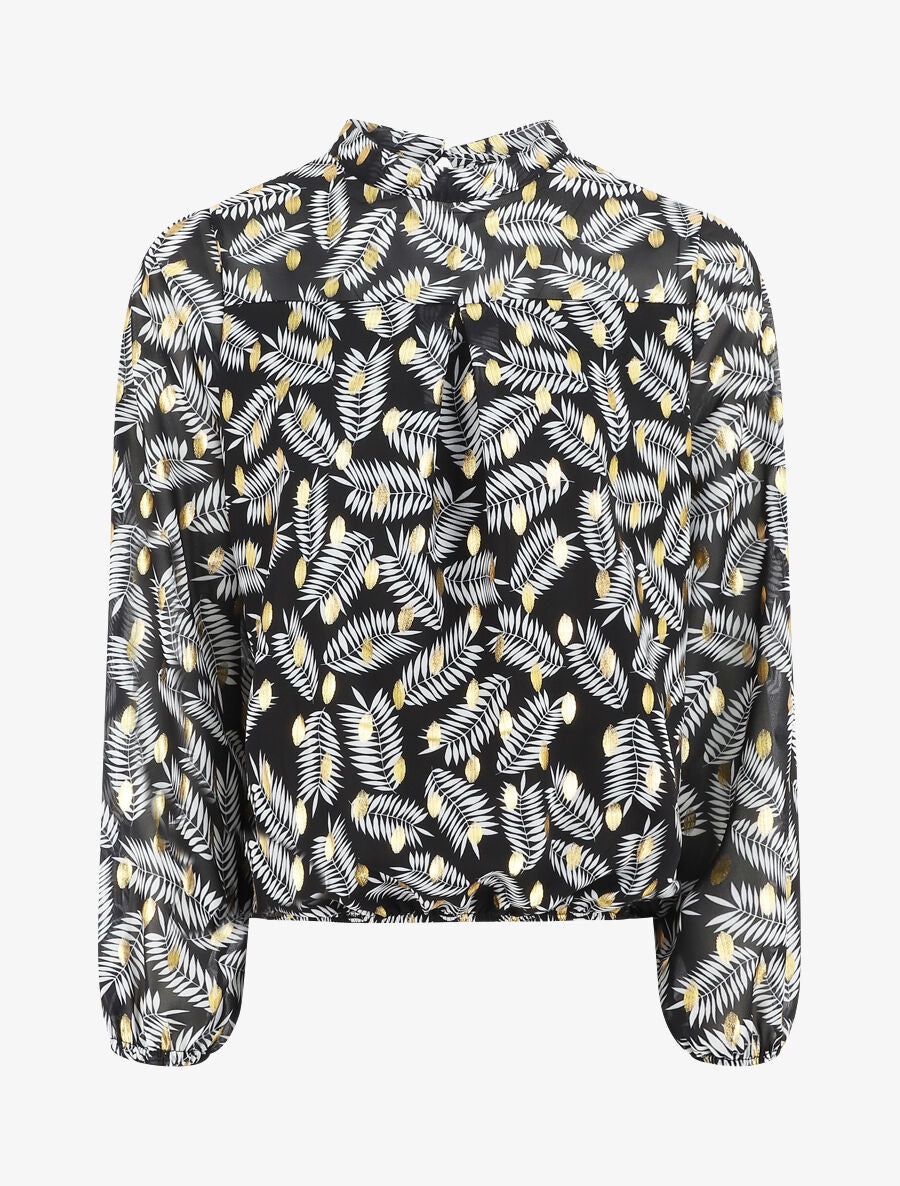 Top fluide irisé imprimé feuilles de palmier - Noir - 1