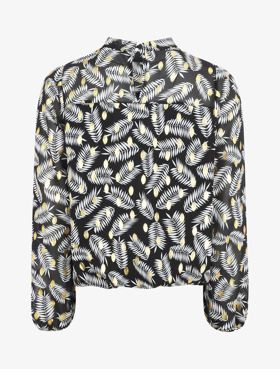 Top fluide irisé imprimé feuilles de palmier - Noir - 2