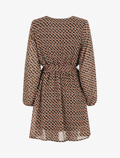 Robe col cache-coeur imprimé graphique - Noir - 2