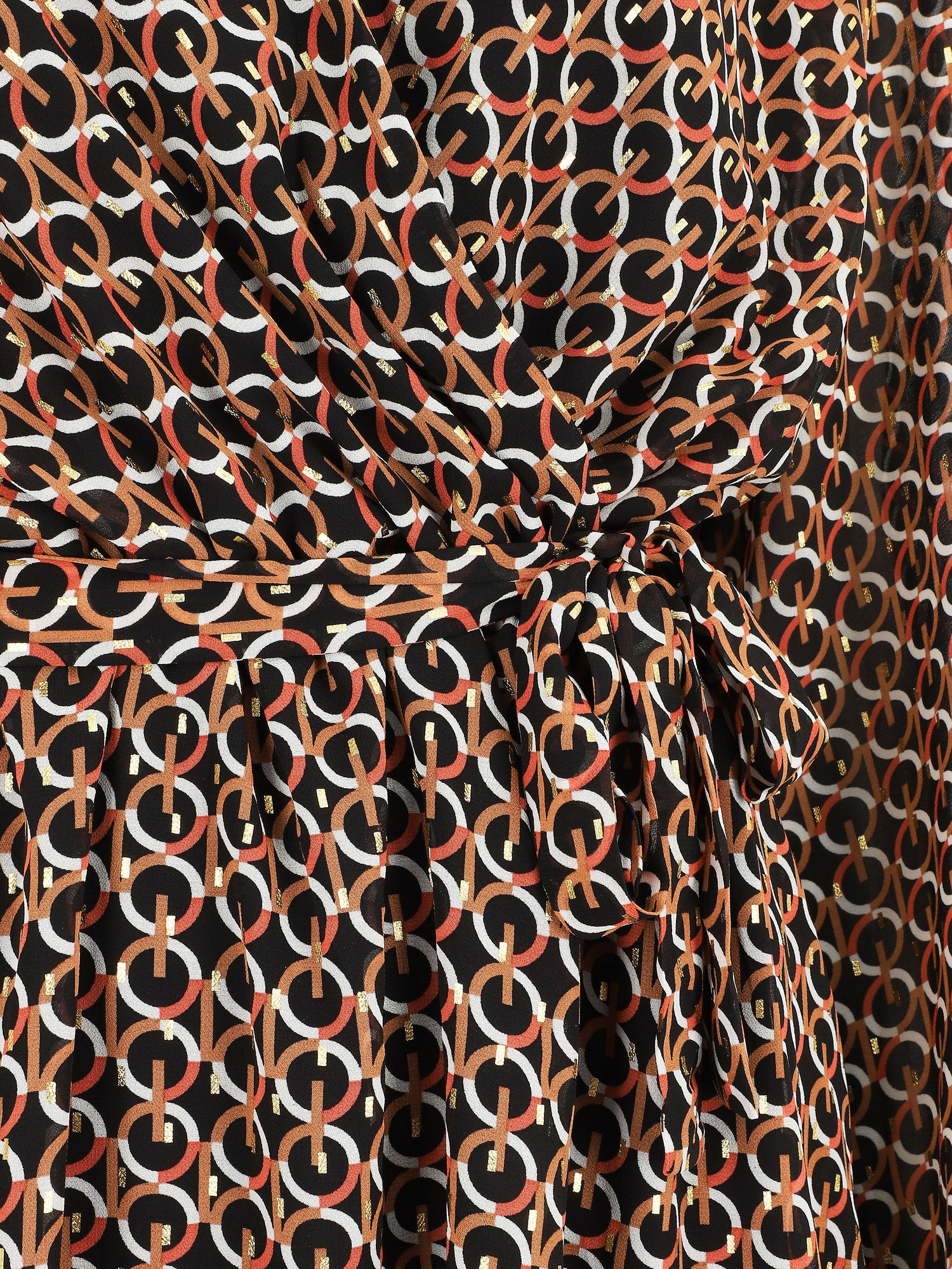 Robe col cache-coeur imprimé graphique - Noir - 3