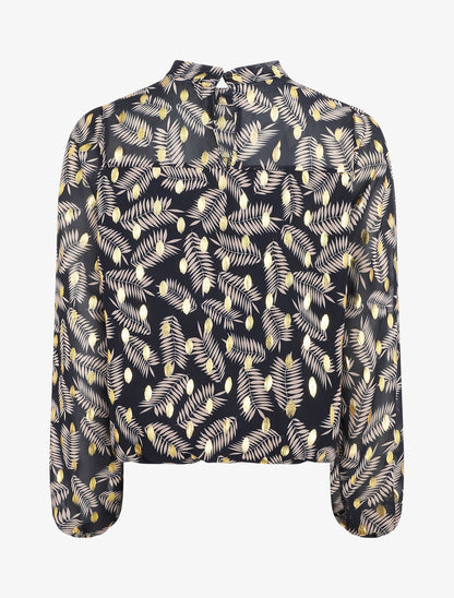 Top fluide irisé imprimé feuilles de palmier - Marine - 2