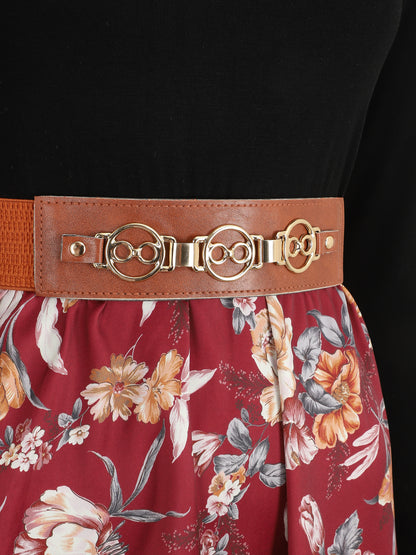 Robe bicolore à imprimé floral - Bordeaux - 3