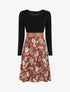 Robe bicolore à imprimé floral - Marron - 1