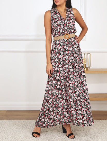 Robe longue à imprimé petites fleurs - Noir - 4