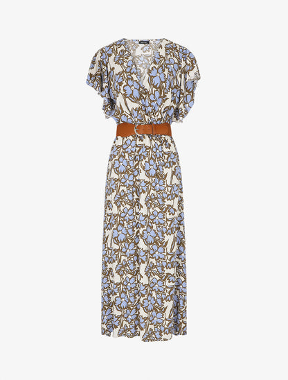 Robe longue empire à manches volantées - Beige - 1