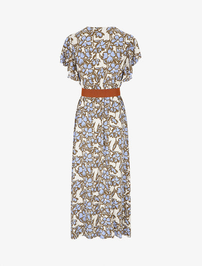Robe longue empire à manches volantées - Beige - 2