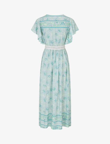 Robe longue élastiquée imprimé floral - Vert - 2
