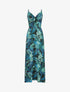 Robe longue imprimé feuillage et col à nouer - Noir - 5