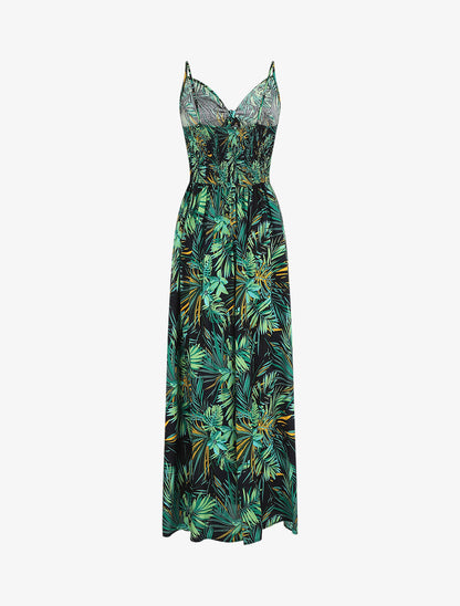 Robe longue imprimé feuillage et col à nouer - Bleu nuit - 2