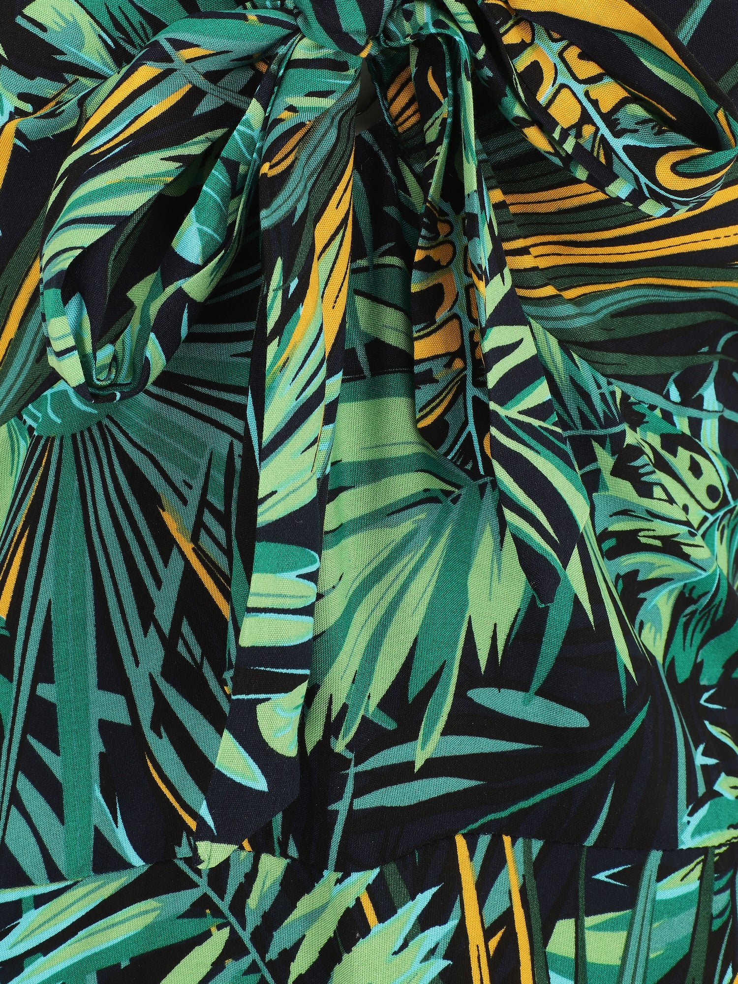Robe longue imprimé feuillage et col à nouer - Bleu nuit - 3