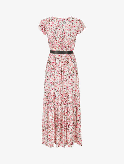Robe longue élastiquée imprimé fleuri et broderies - Blanc - 2