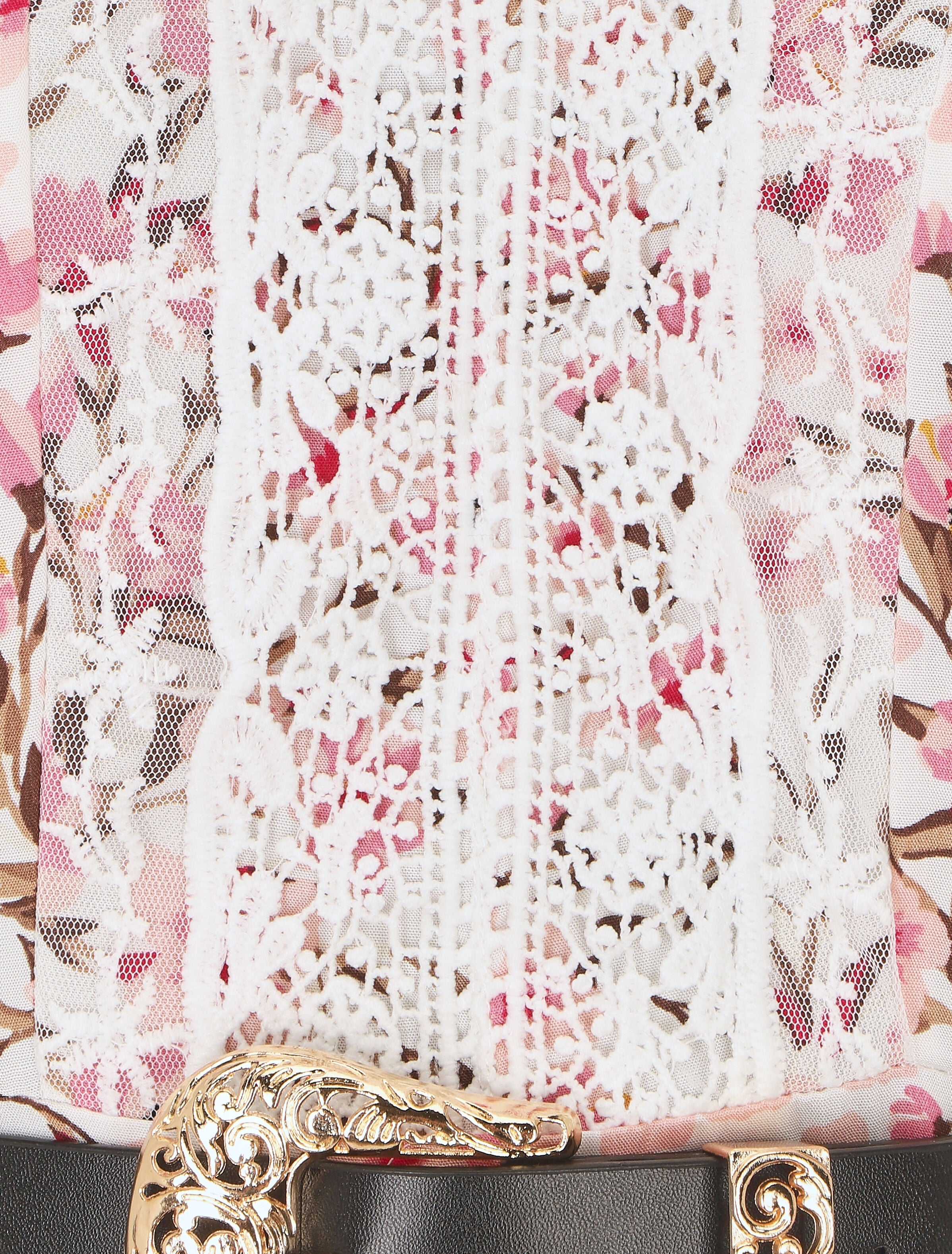 Robe longue élastiquée imprimé fleuri et broderies - Blanc - 3