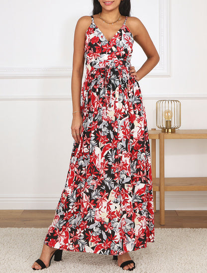 Robe longue empire à imprimé fleurs - Noir - 4