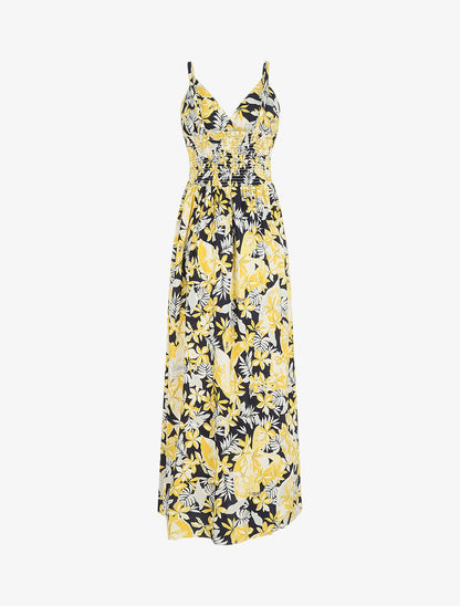 Robe longue empire à imprimé fleurs - Jaune - 2
