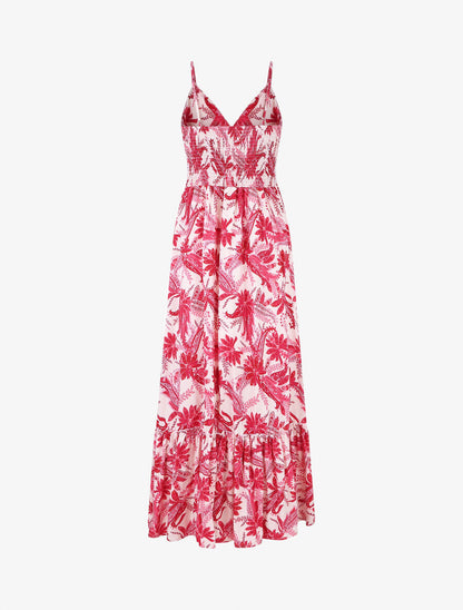 Robe imprimé foulard à base volantée - Fushia - 3