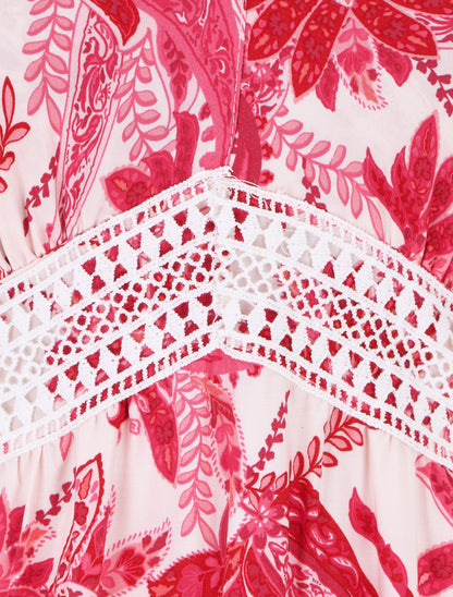 Robe imprimé foulard à base volantée - Fushia - 4