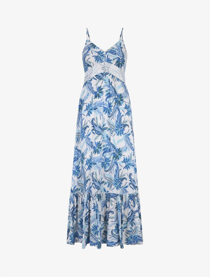 Robe imprimé foulard à base volantée - Bleu - 1