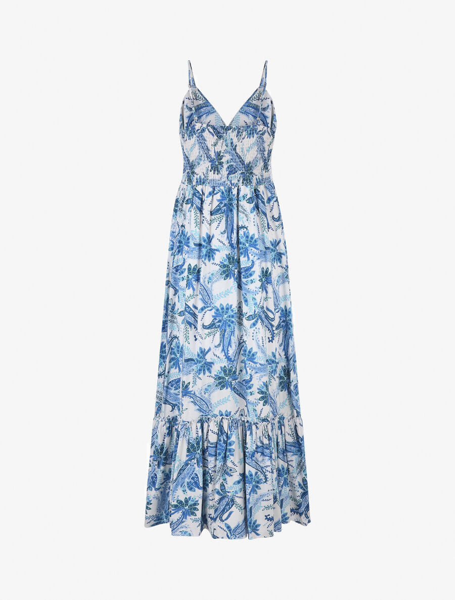 Robe imprimé foulard à base volantée - Bleu - 2