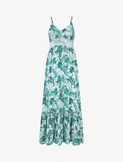 Robe imprimé foulard à base volantée - Vert - 5