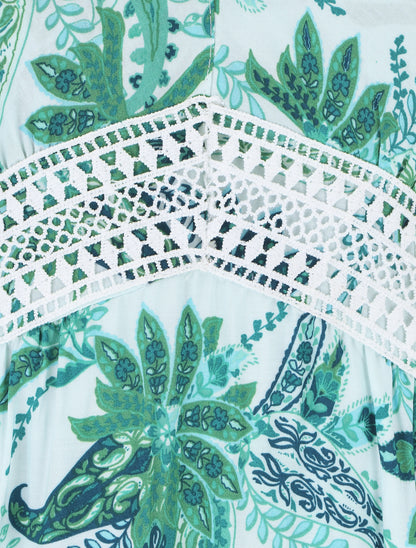 Robe imprimé foulard à base volantée - Vert - 3