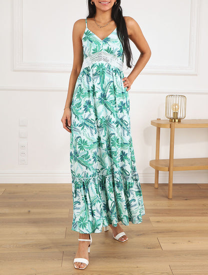 Robe imprimé foulard à base volantée - Vert - 4