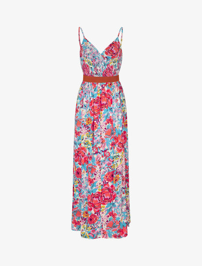 Robe longue empire imprimé fleuri - Blanc - 2