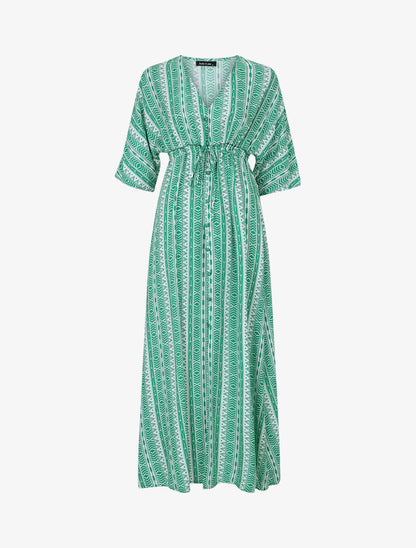 Robe longue imprimé graphique à manches 3/4 - Vert - 1