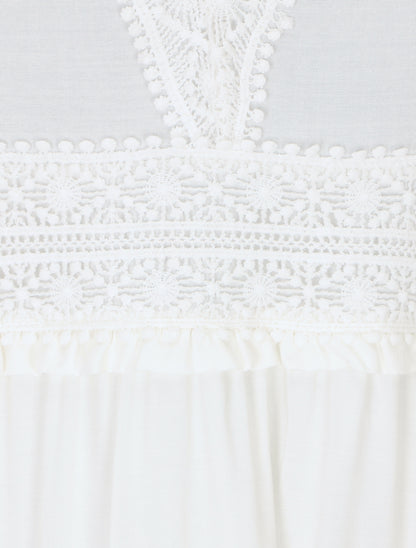Robe longue droite unie - Blanc - 3