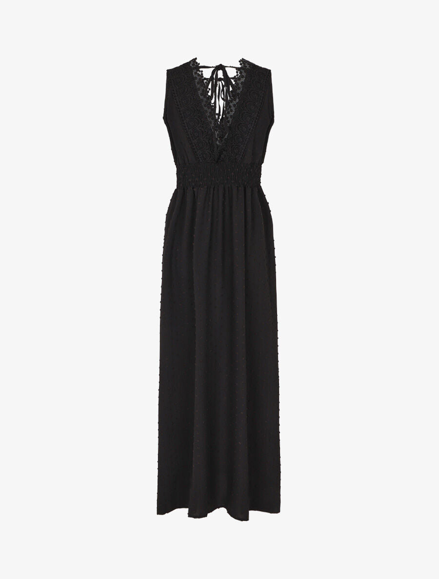 Robe longue unie texturée - Noir - 2