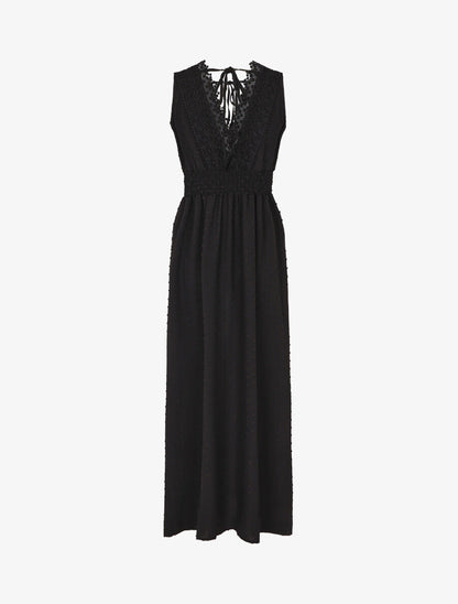 Robe longue unie texturée - Noir - 2