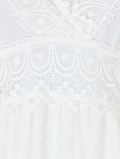 Robe longue unie texturée - Blanc - 3