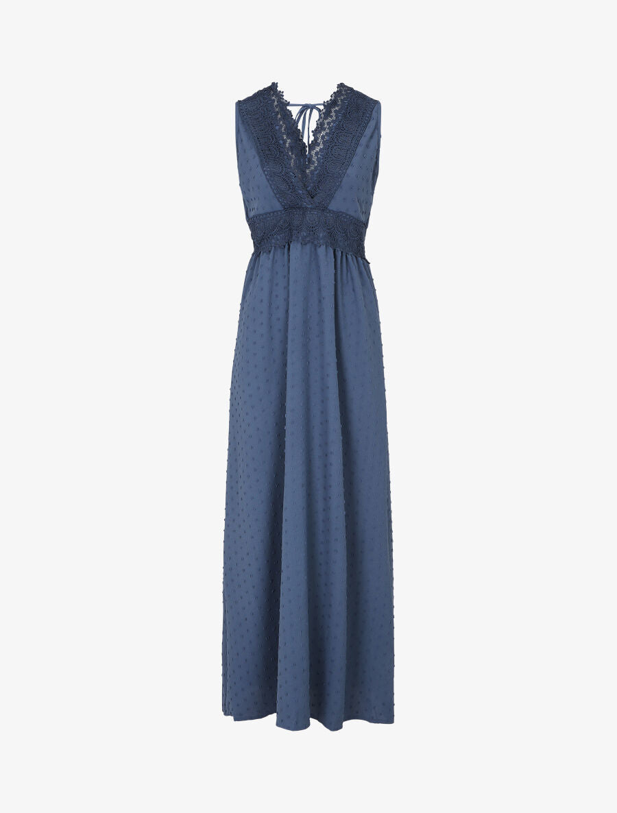 Robe longue unie texturée - Bleu - 1