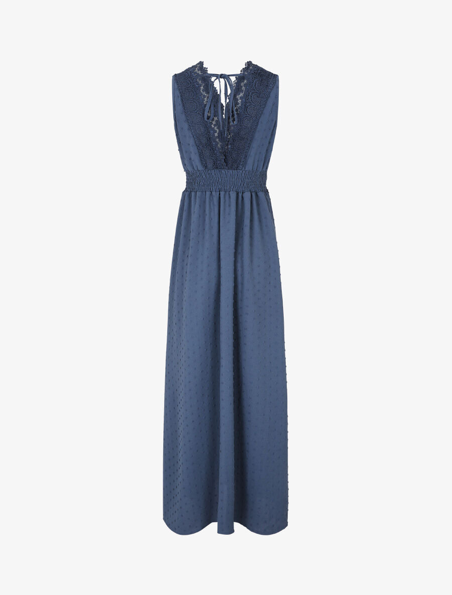 Robe longue unie texturée - Bleu - 2